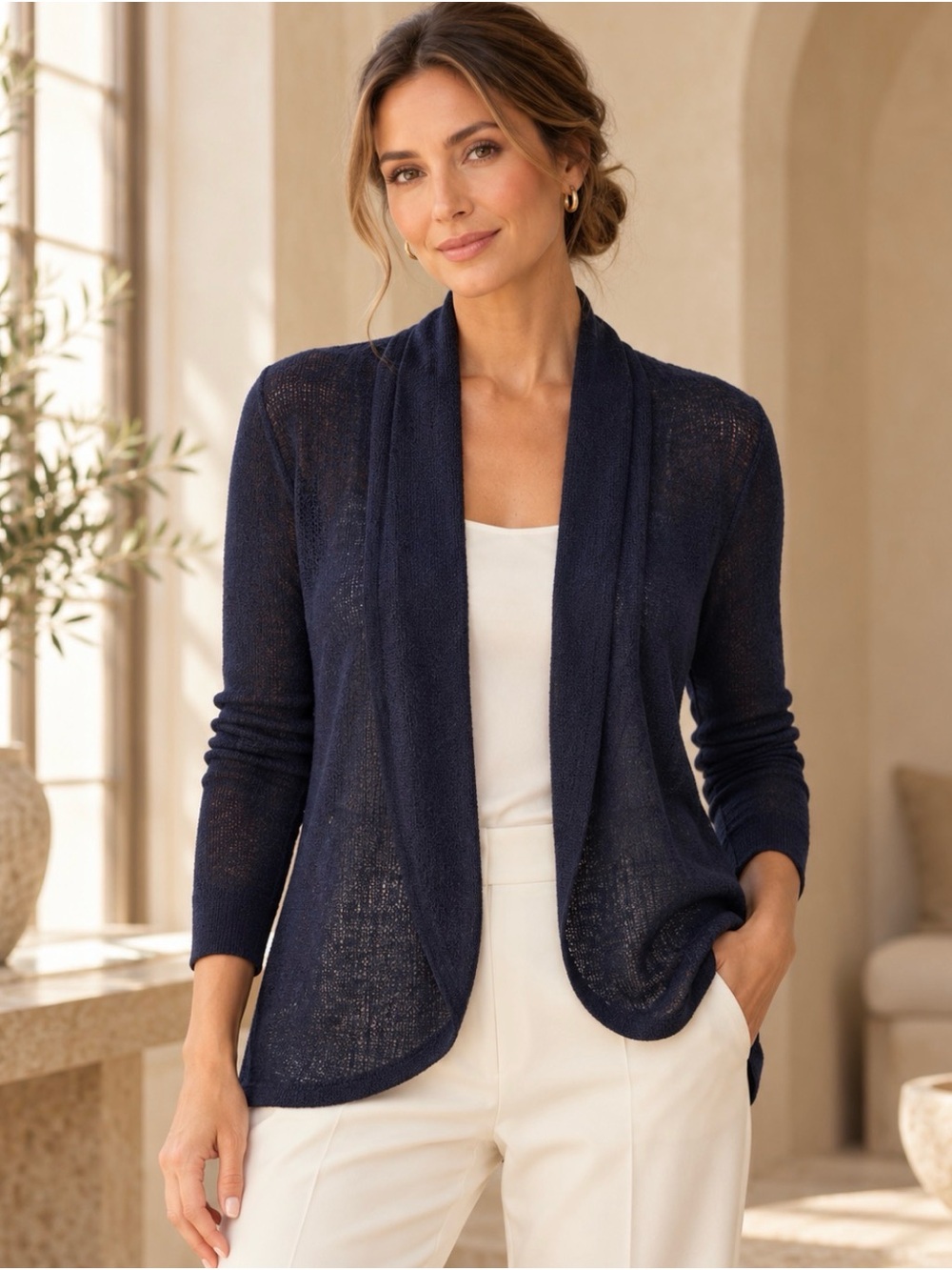 Lilly Pulitzer Navy Open Front Shawl Collar Knit Cardigan Sweater Size S